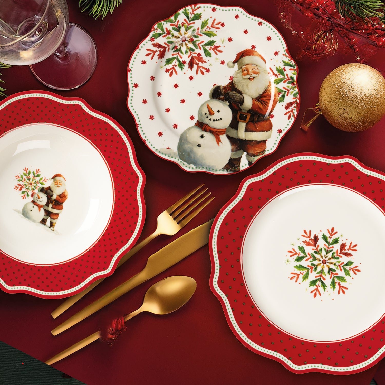 VESTIAMO CASA GRAN NATALE - Servizio di piatti Snowman and Santa in New Bone China 18 pezzi